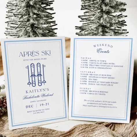 Calling all snow bunnies and party animals! It's time to hit the slopes and celebrate the upcoming wedding of your favorite bride-to-be. Introducing Apres Ski Bachelorette Party Invitations, the perfect way to invite your squad to a ski trip weekend filled with laughter, love, and unforgettable memories. Bacherlotte Trip Ideas, Ski Wedding Invitations, Apres Ski Bachelorette, Ski Bachelorette Party, Bach Itinerary, Ski Bachelorette, Ski Wedding, Bachelorette Weekend Itinerary, Bachelorette Party Banners