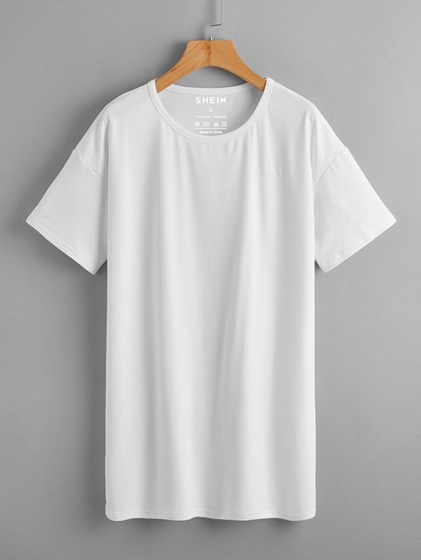 Solid Drop Shoulder Longline Tee | SHEIN Plain White Shoes, Cute White Shirts, Long White T Shirt, Business Casual Dress Code, Baggy Shirt, T Shirt Branca, Plain White Shirt, Baggy T-shirt, Baggy Tops