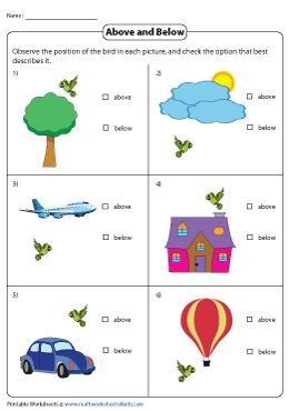 Above And Below Activities, On And Under Worksheet, Above And Below Worksheets, Position Words Worksheet, Kindergarten Worksheets Math, Preschool Worksheets Free Printables, Shape Activities Preschool, Fun Worksheets For Kids, Grammar For Kids