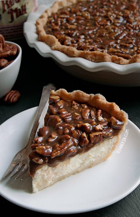 Caramel Pecan Cheesecake Pie (gluten-free, whole grain, all-purpose flour options) - Texanerin Baking Caramel Pecan Cheesecake Pie, Pecan Cheesecake Pie, Caramel Pecans, Caramel Pecan Cheesecake, Pecan Pie Cheesecake, Pecan Cheesecake, Pie Cheesecake, Seasonal Desserts, Cheesecake Pie