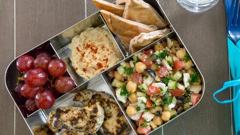 Mediterranean Bento Lunch Recipe | EatingWell Lunch Ideas For Work Bento, Diet Lunch Ideas For Work, Salad Hummus, Hummus Pita, Diet Lunch Ideas, Lunch Ideas For Work, Diet Lunch, Mediterranean Diet Recipes Dinners, Digital Cookbook