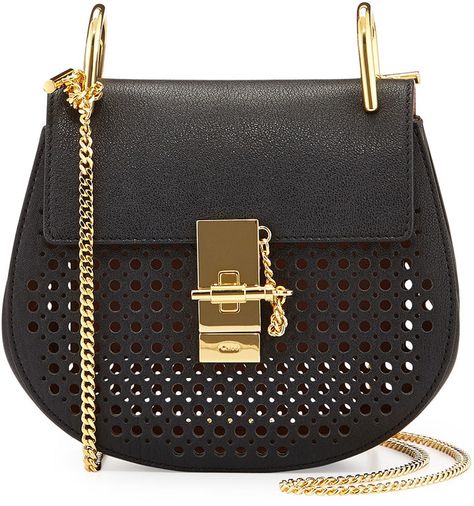 Chloe Drew Perforated Mini Shoulder Bag, Black Chloe Drew Bag, Chloe Shoulder Bag, Simon Le Bon, Sacs Design, Chloe Purses, Chloe Handbags, Bags Black, Handbag Straps, Shoulder Bag Black