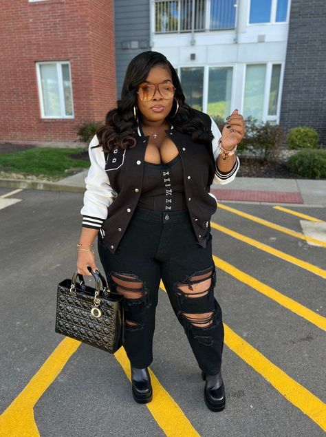 Chill Date Outfit Plus Size, Plus Size Fashion Nova Outfits, Plus Black Outfits, Black Plus Size Summer Outfits, Comedy Show Outfit Night Black Women Plus Size, Plus Size Hip Hop Concert Outfit, Cute Outfits With Leather Jackets, R B Concert Outfit Plus Size, Plus Size Fall Looks