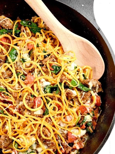 Italian Sausage Skillet Zoodles Zoodles With Sausage, Sausage And Zoodle Recipes, Italian Zoodle Recipes, Italian Sausage Skillet, Ground Italian Sausage Recipes, Healthy Sausage Recipes, Sausage Pasta Sauce, Sausage Skillet, Inflammation Recipes