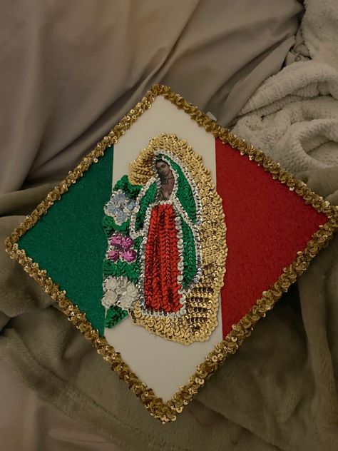 Grad Cap Virgin Mary, Junior H Graduation Cap, Cap And Gown Decoration Ideas Mexican, Virgen Graduation Cap, San Judas Graduation Cap, Graduation Caps Mexican, Virgencita Graduation Cap, Virgin Mary Graduation Cap, Graduation Pictures Mexican