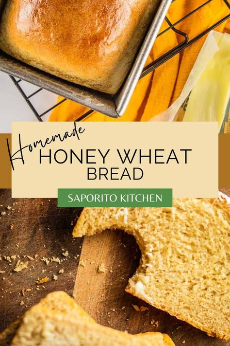 This easy homemade honey wheat bread is soft and slightly sweetened. Made from scratch, this everyday bread is great for sandwiches, toast and more! #honewheatbread #homemadebread #wheatbread Honey Wheat Sandwich Bread, Homemade Honey Wheat Bread, Honey Wheat Bread Recipe, Artesian Bread, Wheat Sandwich Bread, Honey Wheat Bread, Baking Breads, Homemade Baked Bread, Honey Bread