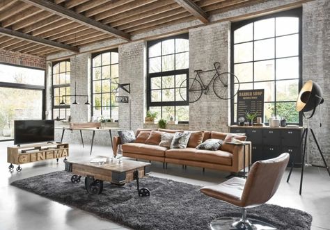 Industrial Chic Decor, Industrial Living Room, Industrial Home Design, Industrial Style Decor, Loft Stil, Industrial Livingroom, Industrial Living, Industrial Interior Design, Urban Loft