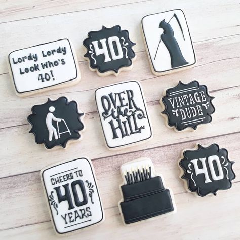 Over The Hill Cookies Decorated, Over The Hill Cookies, Over The Hill Party Ideas, Over The Hill Birthday, 40th Party Ideas, Cookie Board, Cutout Cookies, 40 Birthday, Cookie Cake Birthday