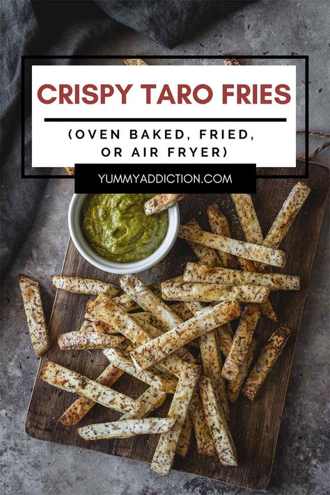 Crispy taro fries highlight the sweet natural nuttiness of root veggies in a delicious, golden brown bite. Herbs and spices season them to perfection, making them ideal for a snack or side dish. #taro #fries #snack #side Taro Fries, Taro Recipes, Taro Root, Healthy Plant Based Recipes, Savory Herb, Root Veggies, Appetizers Easy Finger Food, Baked Fries, Fries In The Oven