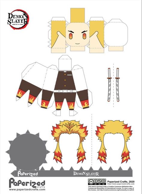 Demon Slayer Kyojuro, Anime Crafts Diy, Penanda Buku, Anime Paper, Paper Toys Template, Anime Printables, Paper Doll Template, Papercraft Templates, Paper Toy