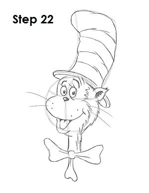 Cat in the Hat 22 Cat In The Hat Drawing, Hat Sketch, Draw Cat, Dr Seuss Classroom, Hat Drawing, Seuss Classroom, Cartoon Drawing Tutorial, Drawing Step, Cat In The Hat