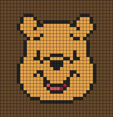 A pixel art template of Winnie the Pooh's face. Winnie The Pooh Granny Square, Winnie The Pooh Pixel Art Grid, Winnie The Pooh Alpha Pattern, Disney Tapestry Crochet, Disney Grid Patterns, Winnie The Pooh Pixel Art, Face Pixel Art, Disney Tapestry, Winnie The Pooh Cross Stitch