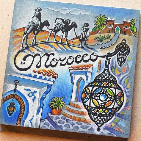 Morocco. Travel Journal Countries Plus Fantasy Drawings. By Anna Cheberiak. Travel Journal Pages, Travel Journal Scrapbook, Travel Art Journal, Travel Sketchbook, Travel Drawing, Travel Painting, Fantasy Drawings, Travel Sketches, Morocco Travel