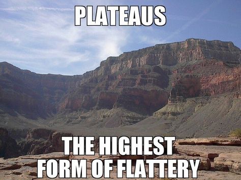 Plateau pun Geology Humor, Bad Puns, Nerd Humor, Science Jokes, Science Humor, Clean Humor, Funny Puns, Dad Jokes, Bones Funny