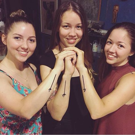 Three Musketeer sister tattoo Three Musketeers Tattoo Friends, Musketeer Tattoo, Three Musketeers Tattoo, 3 Musketeers Tattoo, Sister Tats, Sister Tat, Cousin Tattoos, 3 Musketeers, Sister Tattoo