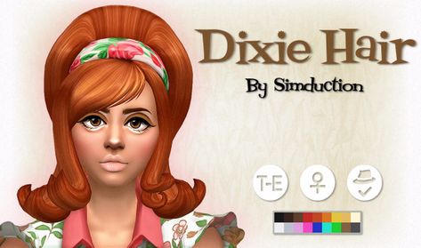 Dixie Hair by Simduction | simduction on Patreon 60s Short Hair, 4 Hairstyles, Sims 4 Decades Challenge, 60s Makeup, Cc Sims4, 60s Hair, Medieval Wedding, Sims 4 Toddler, Sims Hair