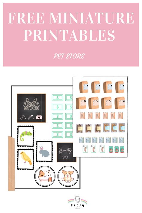 Dollhouse printable for 1:12 scale dolls Mini Printables, Doll House Pets, Miniature Printables, Small World Play, Diy Small, Store Signs, Play Set, Learning Through Play, Diy Stuffed Animals