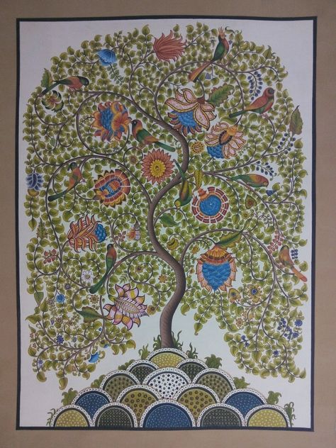 Tree Of Life Wall Decor, Wall Decor Garden, Poster For Wall, Birds Poster, Wall Illustration, Painting Garden, Gond Painting, Relief Art, Painting Reference