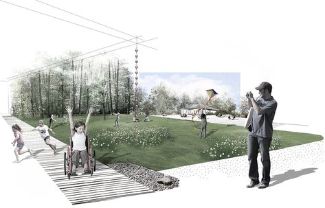 A closer look at this urban "SEAMbiosis", 1st-prize winner for Europan 13 Gjakova, Kosovo Bamboo Landscape, Genoa Italy, Architecture Collage, Public Realm, Landscape Architecture Design, Bamboo Design, Architecture Rendering, Green Park, Architecture Illustration