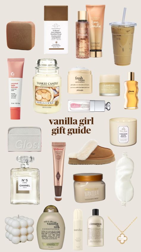 Clean Girl Aesthetic Gift Ideas, Vanilla Girl Christmas Nails, Vanilla Girl Gift Ideas, Vanilla Girl Skincare Products, Clean Girl Gift Ideas, Vanilla Girl Must Haves, Vanilla Girl Christmas List, Vanilla Girl Amazon Finds, Vanilla Girl Aesthetic Makeup