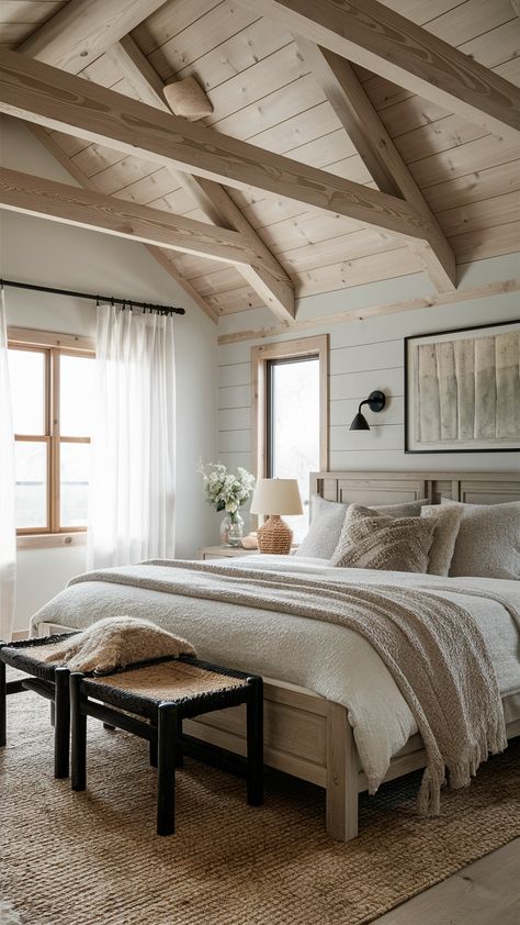 22 Rustic Bedroom Ideas: Modern, Cozy, Farmhouse, and Aesthetic Decor for Small Rooms Small Bedroom Farmhouse Style, Country Minimalist Bedroom, King Bedroom Ideas Farmhouse, Rustic Modern Master Bed, Modern Farmhouse Guest Room, Boys Western Bedroom, Modern Cozy Farmhouse, Rustic Cozy Bedroom, Farmhouse Bedroom Aesthetic