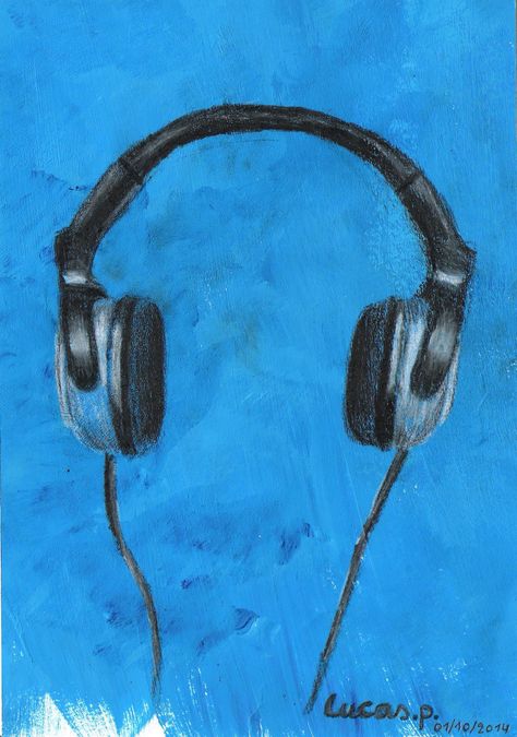 Headphones in black and white color pencils Headphones Drawing, Higher Art, Cute Canvas Paintings, Cute Canvas, Color Pencils, Gcse Art, Black And White Color, Still Life Art, High Art