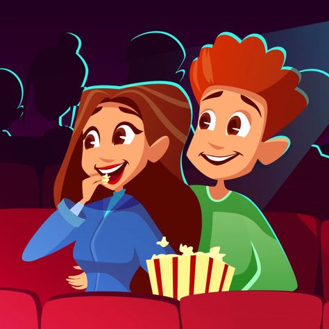 Couple In Cinema, Couples Cinema, Together Illustration, Love Cartoon Couple, Cartoon Couple, Movie Cinema, Watch Movie, Couple Illustration, Movie Couples