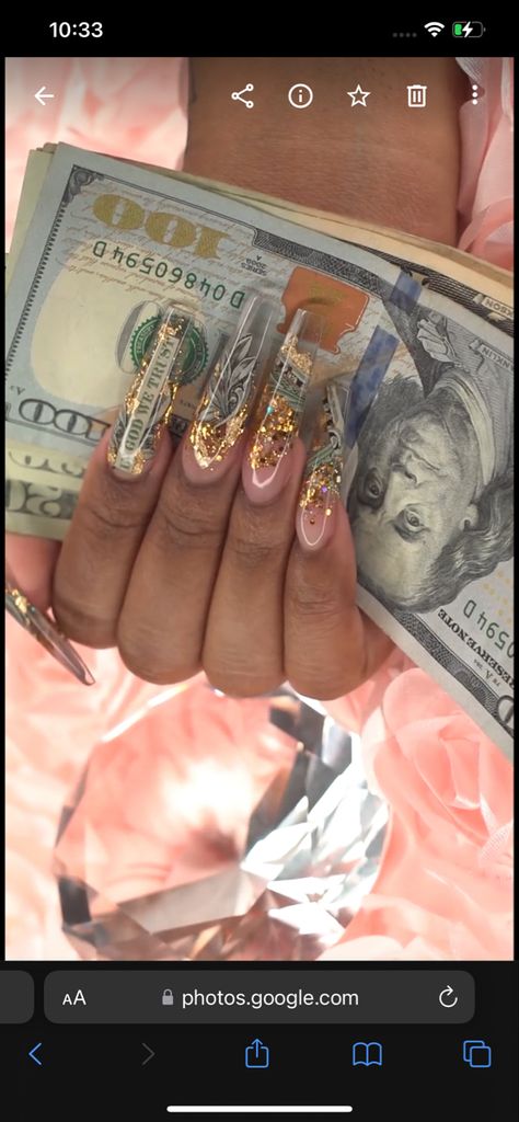 Money | Manifest | Luxury Nails | Green Dollar Acrylic Nails, Encapsulated Acrylic Nails, Nail Forms Acrylic, Acrylic Nails Design, Money Nails, Nails Tutorial, Nail Forms, Manifest Money, Nail Tutorials