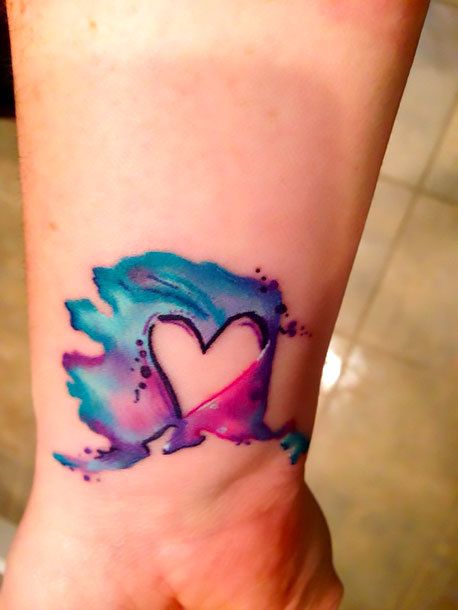 Beautiful colorful watercolor heart on the wrist. Style: Watercolor. Color: Colorful. Tags: Cool, Best, Creative Alaska Tattoo, Watercolor Heart Tattoos, Wörter Tattoos, Watercolour Tattoos, Tattoo Heart, Disney Tattoo, Heart Tattoo Designs, Watercolor Heart, Sister Tattoos