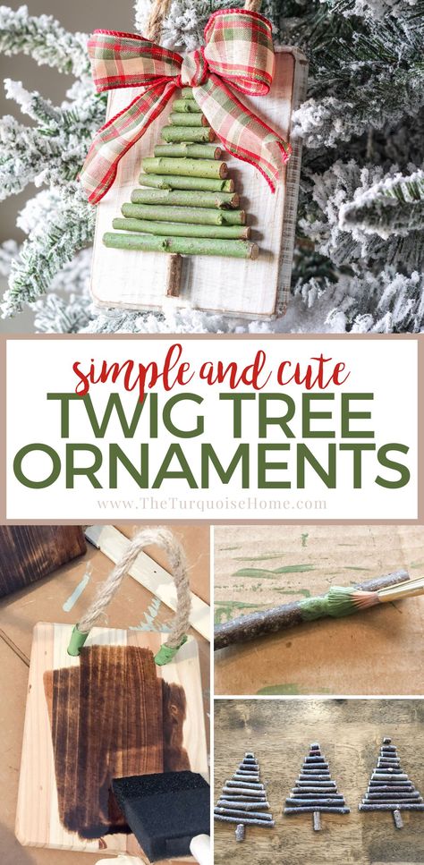 This DIY twig Christmas tree ornament is simple and cute! Dress it up with a bow or star at the top for some extra pizzazz. And it's so easy the kids can help make one! Twig Crafts Branches Sticks Diy Ideas, Twigs Diy, Tree Branch Crafts, Diy Holiday Decorating, Twig Christmas Tree, Twig Crafts, Twig Tree, Handmade Christmas Crafts, Home Decor Blog