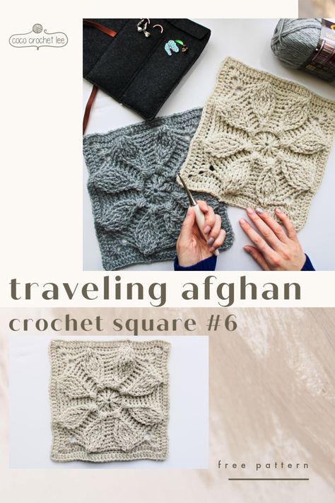 Traveling Afghan Crochet Square 6 - CocoCrochetLee Traveling Afghan Crochet, Traveling Afghan, Blanket Stitches, Stitches Pattern, Afghan Squares, 4mm Crochet Hook, Front Post Double Crochet, Circular Table, Afghan Crochet