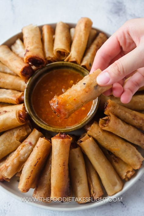 Lumpiang Shanghai (Filipino Spring Rolls) - The Foodie Takes Flight Filipino Spring Rolls, Filipino Appetizers, Lumpia Shanghai, Lumpiang Shanghai, Shanghai Food, Lumpia Recipe, New Year's Food, Vegan Bowls, Christmas Food Dinner