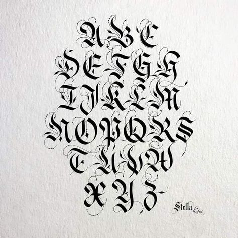 Gothic Calligraphy Alphabet, Tattoo Lettering Alphabet, Calligraphy Fonts Alphabet, Graffiti Lettering Alphabet, English Calligraphy, Lettering Styles Alphabet, Handwriting Examples, Gothic Lettering, Blackletter Font