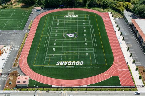 Middle School Track And Field, Middle School Track, School Track Field, Landscaping Lighting, School Wellness, Storage Building, Synthetic Turf, Track Field, Bleachers