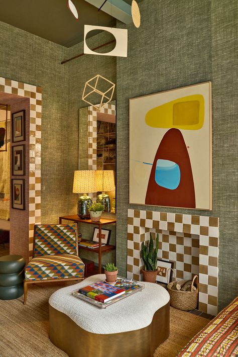 Firmdale Hotels, Christopher Farr, Mandarin Stone, Maximalist Home, Jute Rugs, Colourful Living Room, Kids Interior Room, Green Tile, Tile Work