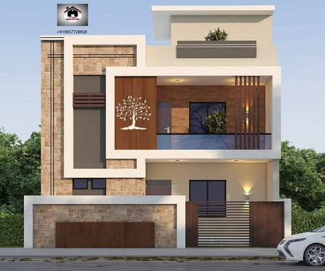 Tree Design On Front Elevation, Latest House Elevation Designs 2023, Duplex Elevation Design Modern, Duplex Front Elevation Designs, Duplex House Elevation Design Modern, 2 Floor Elevation Design Modern, Duplex House Elevation, ब्लाउज बैक नेक डिजाइन, Simple Bungalow House Designs