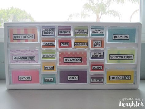 Colorful Toolbox Organizer - Lessons With Laughter Drawers For Desk, Teacher Toolbox Organizer, Toolbox Organizer, Teachers Toolbox, Teaching Organization, Tool Box Organization, Class Organization, Organization And Management, Classroom Organisation