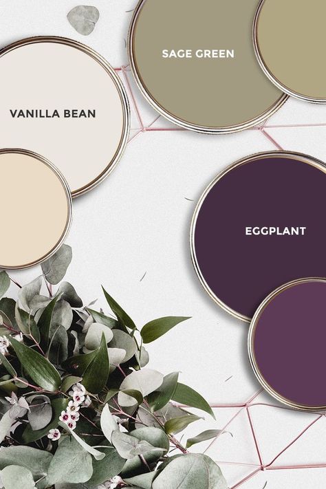 What paint colors are the best fit for Sage Green, Vanilla Bean and Eggplant? Some ideas.... #decor #interiordesign #homedecor #masterbedroom #paint Eggplant Color Palette, Color Schemes Colour Palettes, Green Sage, Colors Orange, Bedroom Paint Colors, Bedroom Paint, Paint Colors For Home, Colour Schemes, Bedroom Colors