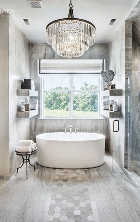 Bath Tub Chandelier, Gray Master Bath, Tub Chandelier, Standing Tub, Luxury Bathtub, Toll Brothers, Standing Bath, Bathroom Remodel Shower, Luxury House Designs