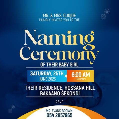 Naming Ceremony flyer Naming Ceremony Background, Naming Ceremony Flyer Design, Naming Ceremony Invitation, Ceremony Invitation, Church Media Design, Flyers Design, Flyer Design Layout, Church Poster Design, Doctors Day