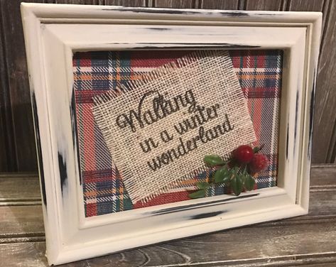 Red Tartan Plaid Christmas Frame, Plaid Christmas Frame, Walking in a Winter Wonderland Framed Burlap Print, Farmhouse Christmas Print Tartan Plaid Christmas, Picture Frame Crafts, Plaid Christmas Decor, Printing On Burlap, Navidad Diy, Christmas Frames, Christmas Decorations Rustic, Wrapping Ideas, Country Christmas