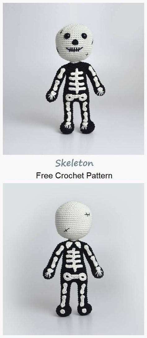 Crochet Skeleton, Crochet Projects To Sell, Skeleton Pattern, Halloween Crochet Patterns, Crochet Amigurumi Free, Halloween Crochet, Crochet Applique, Unique Crochet, Amigurumi Free Pattern