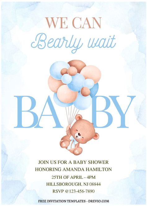 (Free Editable PDF) Nursery Baby Bear Birthday Invitation Templates | Download Hundreds FREE PRINTABLE Birthday Invitation Templates Teddy Invitation, Invitation Bear Theme, Teddy Bear Theme Birthday Invitation, Teddy Bear Template, Teddy Bear Invitation Background, Teddy Bear Birthday Invitations, Teddy Bear Baby Shower Theme, Free Baby Shower Invitations, Animal Themed Birthday Party