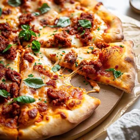 Spicy Chorizo Pizza - Salted Mint Chorizo Pizza, Homemade Chorizo, Homemade Crust, How To Cook Chorizo, Roasted Red Pepper Sauce, Red Pepper Sauce, Chorizo Sausage, Baked Cheese, Homemade Tomato Sauce