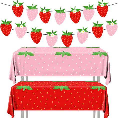 PRICES MAY VARY. 【STRAWBERRY PARTY DECORATIONS】You will get 2pcs strawberry table cloths for parties, size 70.8x42.5inch, and 1 pieces of strawberry banners. Sufficient quantity and size to meet most of your strawberry party decorations. They are a great table decoration that can make your strawberry birthday theme pairing more colorful! 【BERRY SWEET ONE BIRTHDAY PARTY DECORATIONS】The strawberry table cloths and strawberry banners are made of high-quality plastic and is not easily damaged or tor Strawberry Shortcake Decorations Party Ideas, Strawberry Birthday Ideas, Strawberry Birthday Party Decorations, Strawberry Decorations Party, Berry 1st Birthday Party Decorations, Strawberry Theme Centerpieces, Strawberry Shortcake Decorations, A Berry Sweet Baby Is On The Way, Strawberry 1st Birthday Party Theme