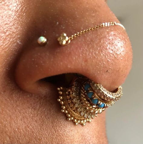 Gold Septum Aesthetic, Stacked Nose Piercing, Septum Stack, Coin Slot Piercing, Stacked Septum, Mantis Piercing, Nasallang Piercing, Double Nostril Piercing, Stretched Septum