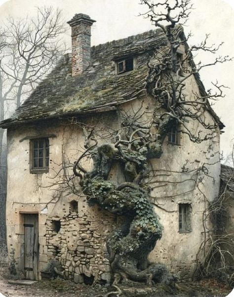 Old Abandoned Buildings, Storybook Homes, Witch Cottage, Creepy Houses, Beautiful Ruins, Quaint Cottage, House Of Beauty, Interesting Buildings, Urban Sketching