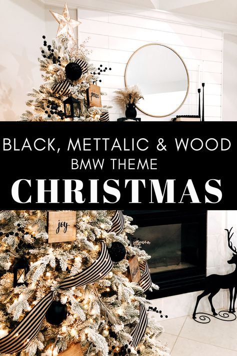 Black And White Modern Farmhouse Christmas Tree, Black Accent Christmas Tree, Black Gold Silver Christmas Tree, Black And Gold Christmas Tree Decor, Black White Gold Christmas Decor, Black Gold White Christmas Tree, Black White And Gold Christmas Decor, Black Gold And White Christmas Tree, Christmas Tree Themes Farmhouse