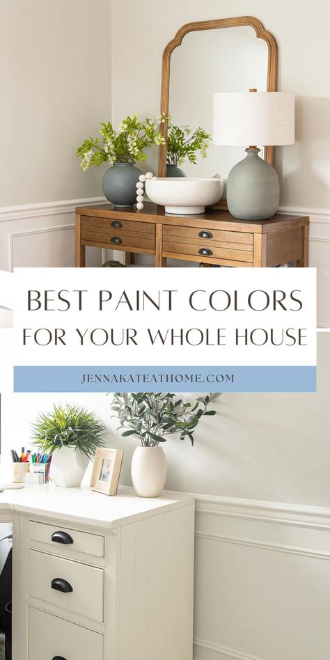 Paint For The Whole House, Best Full House Paint Colors, Paint For New Home, Colors For Houses Interior, Painting A House Interior Tips, Best Whole Home Paint Color, Best Whole House Paint Color 2023, Popular Indoor Paint Colors 2023, Painting Open Concept Rooms Different Colors