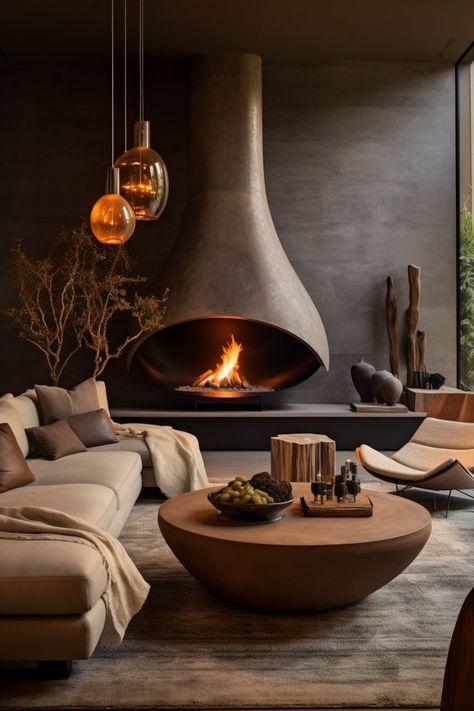 Cozy Room Design, Mountain House Interior, Living Room Designs Cozy, Fireplace Modern Design, Dream House Living Room, Earthy Home Decor, Luxury Living Room Design, Restaurant Architecture, Living Room Design Inspiration